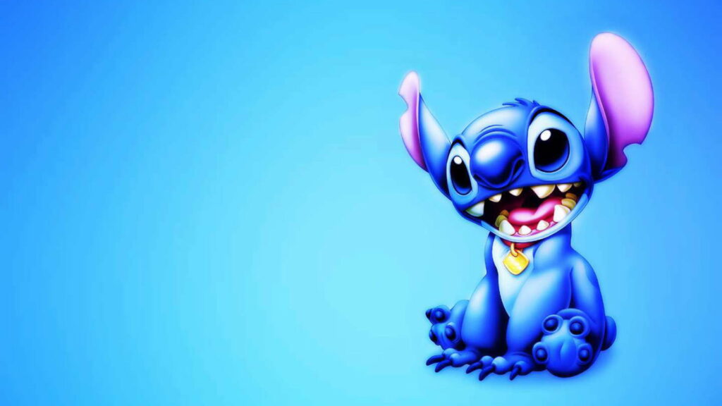 Surreal Sky Blue Stitch with Open Mouth: HD Wallpaper for a Stitch Lover