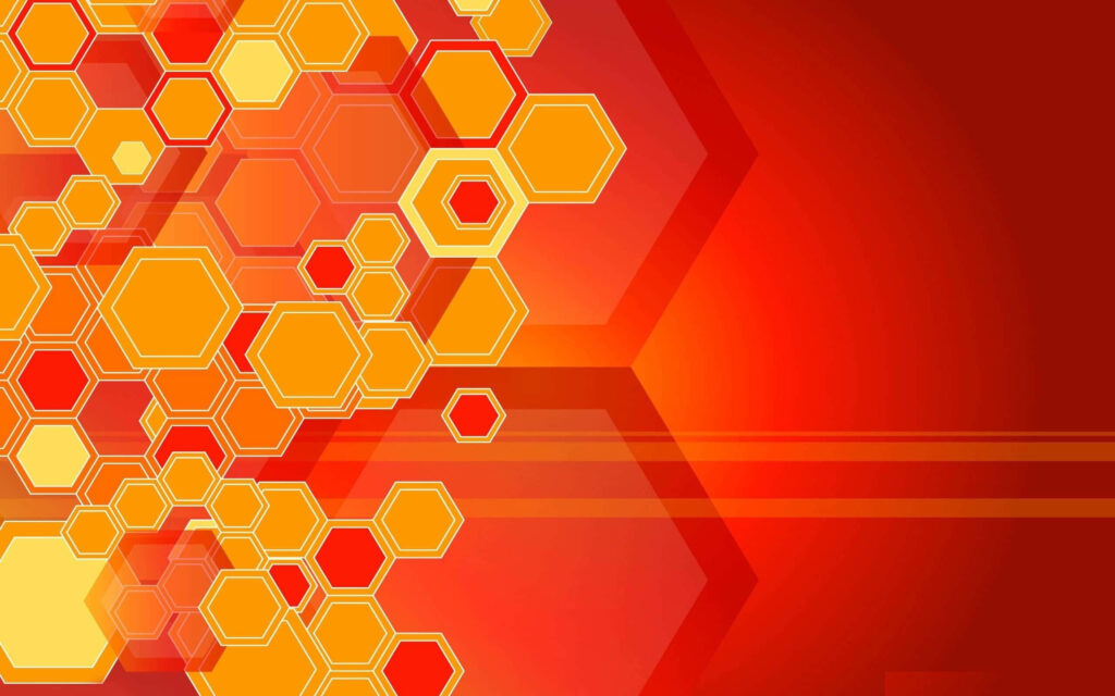 Bright Orange Abstract Background with Hexagonal Yellow Patterns Wallpaper
