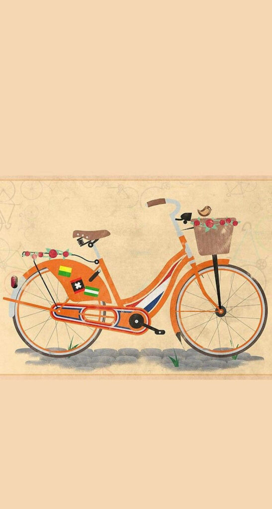 Aesthetic butcher's bicycle digital art wallpaper with vibrant orange tones for iPhone background