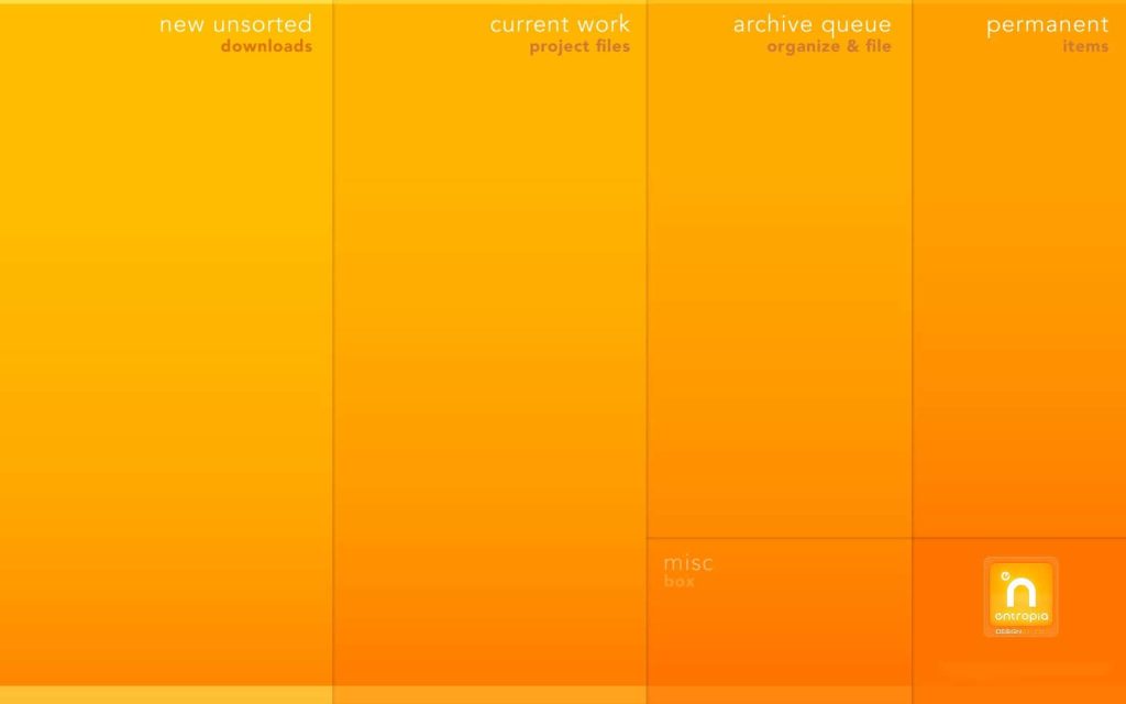 Vibrant orange desktop organizer wallpaper with minimalist layout for efficient workspace management
