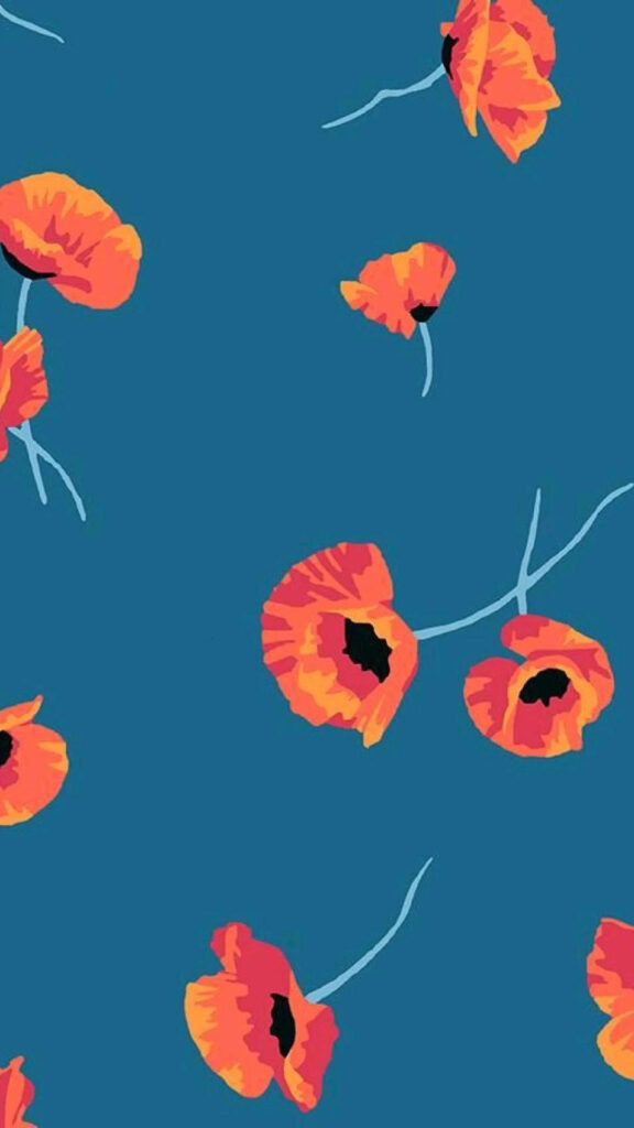Vibrant Orange Poppy Wallpaper on Bold Blue Background
