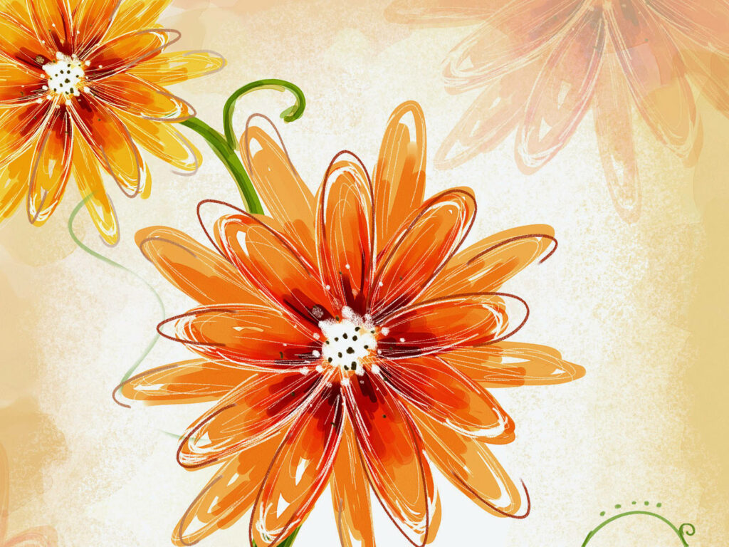 Vibrant Hand-Drawn Orange Flower Wallpaper for Warm Backgrounds