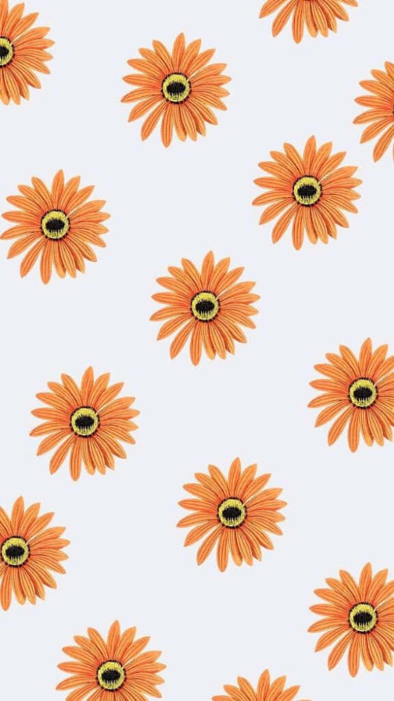 Vibrant Orange Flower Pattern Wallpaper on Light Background