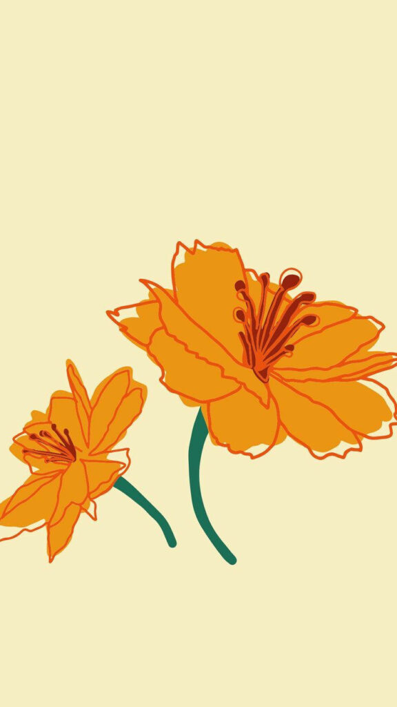 Vibrant Orange Flower Wallpaper with Green Stems on Soft Background