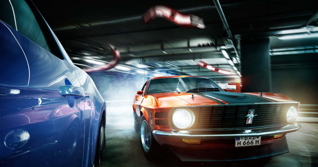 Vibrant Orange Ford Mustang Wallpaper: Speeding in Style
