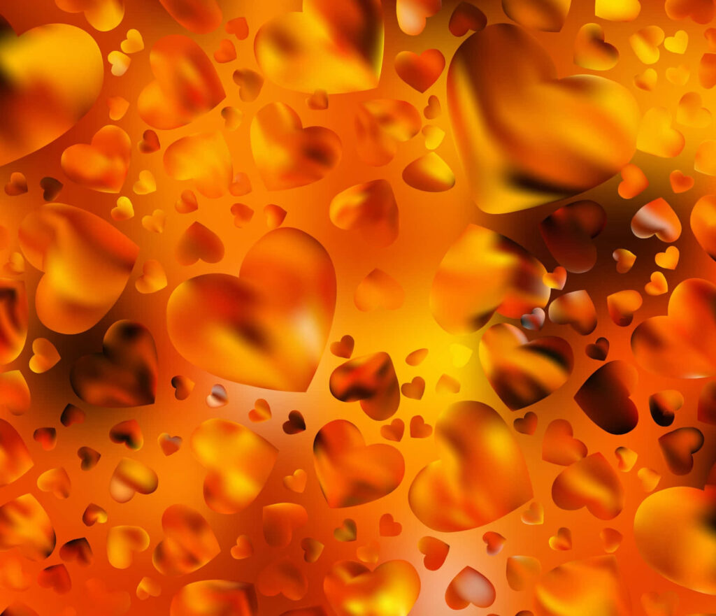 Vibrant Orange Hearts Wallpaper on Dark Gradient Background