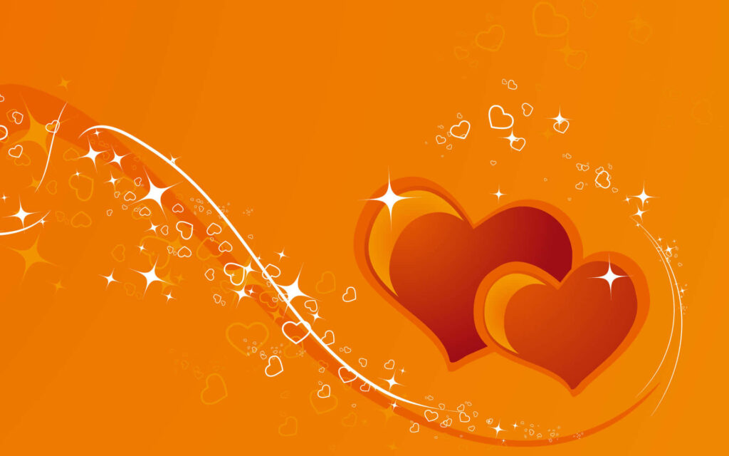 Vibrant Orange Wallpaper with Heart and Star Patterns