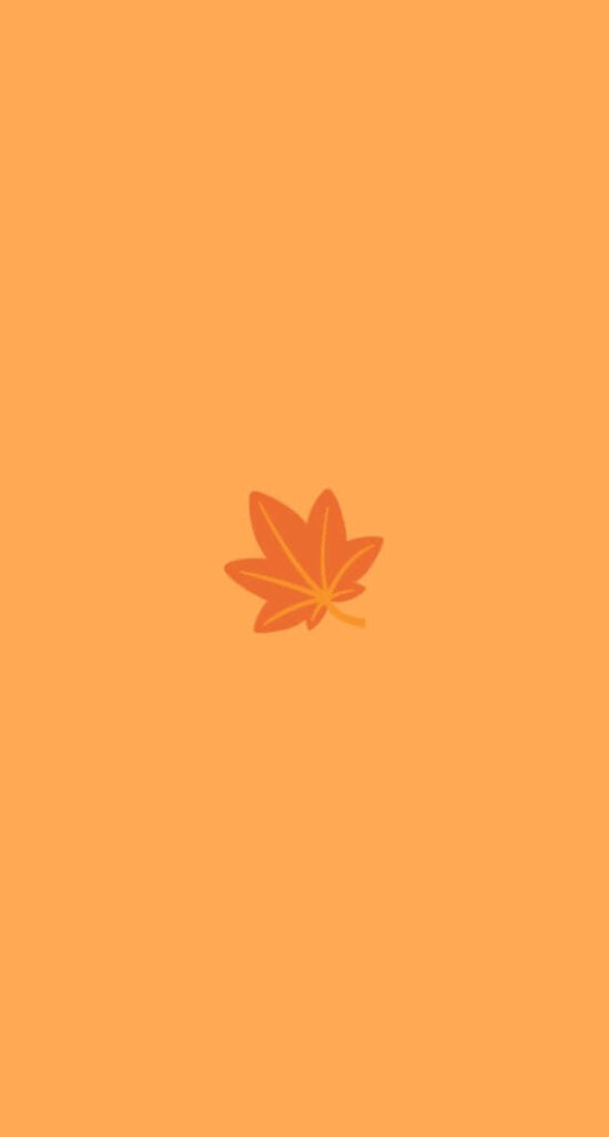 Vibrant Orange Wallpaper with Minimalist Leaf Design Background