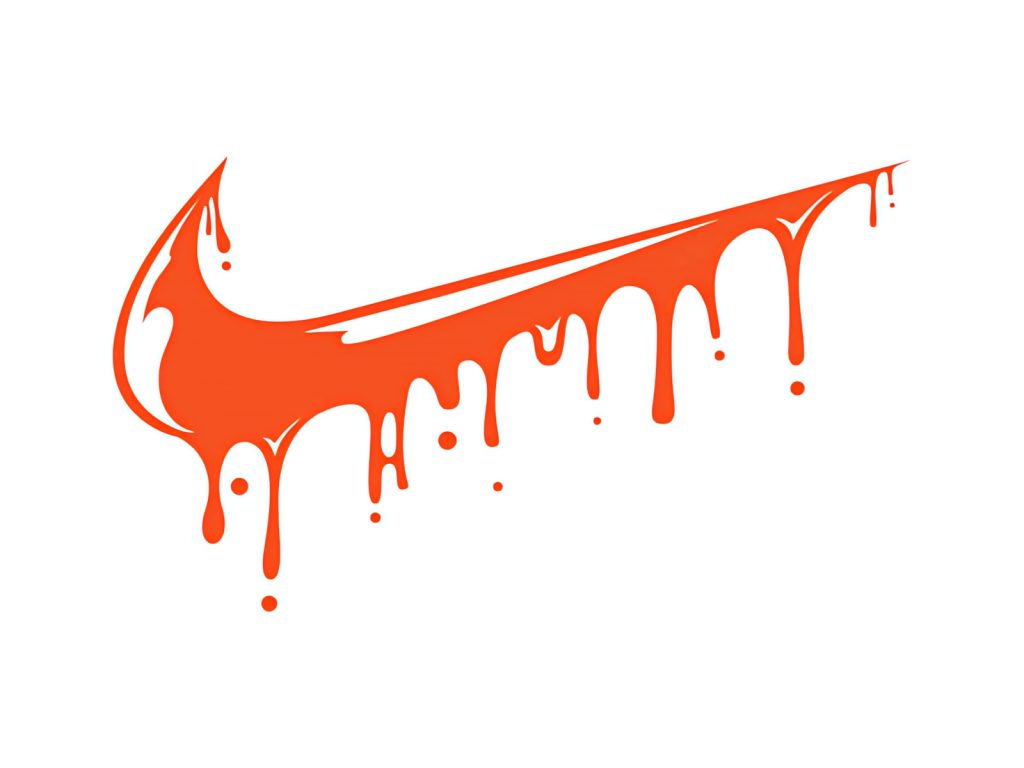 Vibrant orange Nike Swoosh digital illustration with drip effect on white background wallpaper