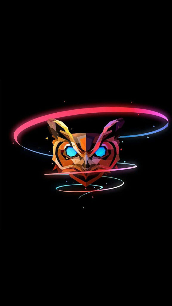 Vibrant Orange Owl Head Vector with Neon Rings - Stunning Wallpaper