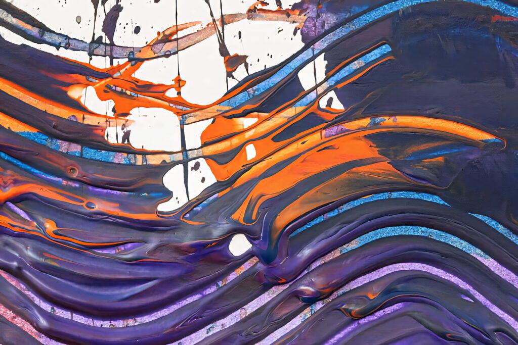 Vibrant Abstract Fluid Art Wallpaper: Orange & Purple Background