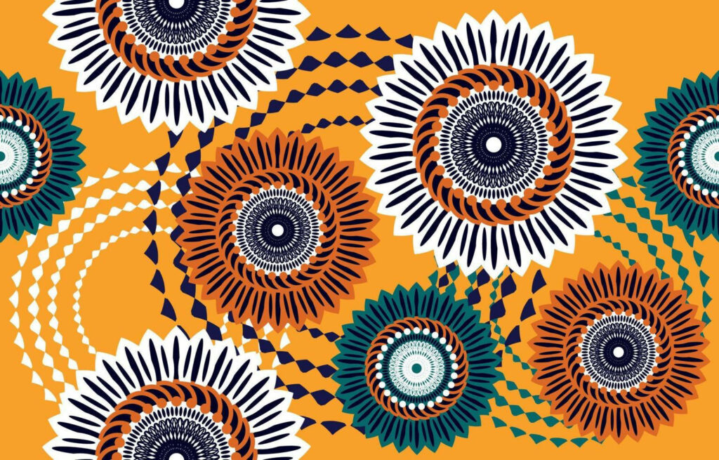 Vibrant Orange African Wax Fabric Wallpaper with Intricate Motifs