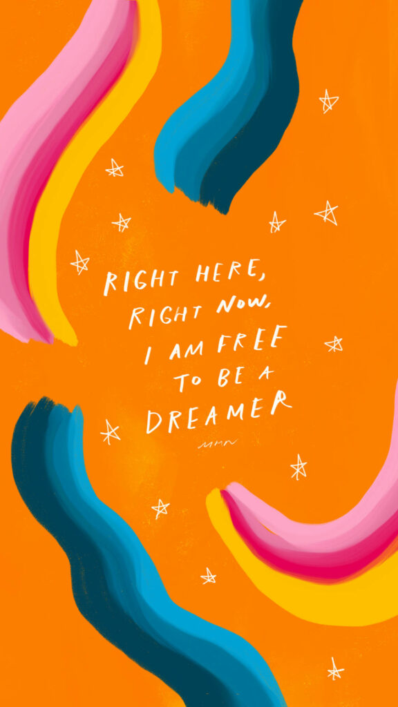 Vibrant Orange Wallpaper with Colorful Waves & Dreamer Affirmation