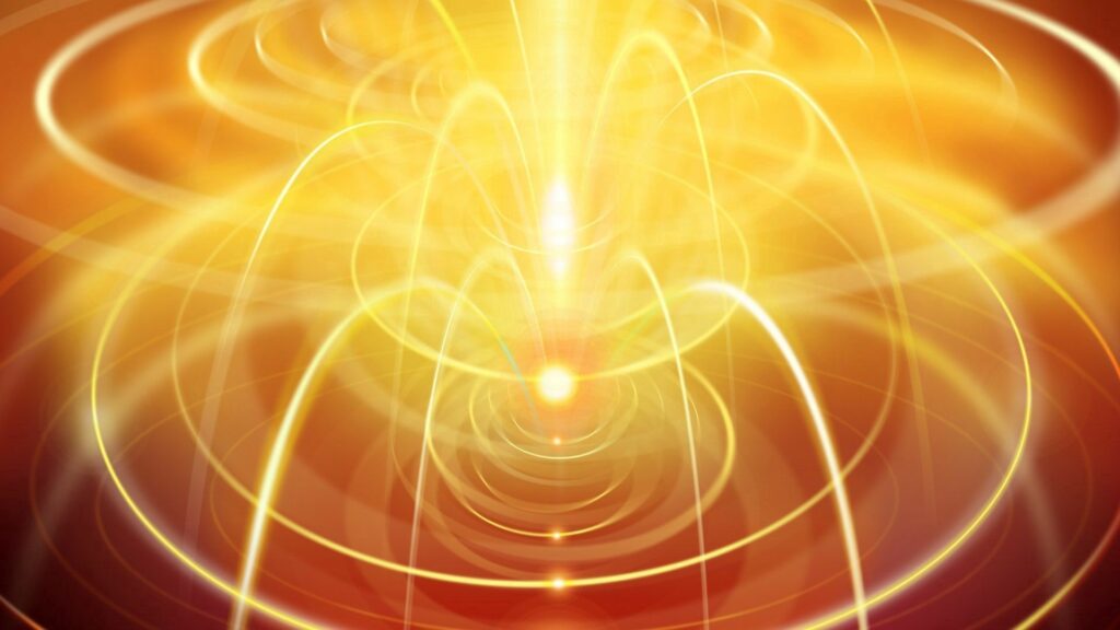 Vibrant Orange & Yellow Abstract Wallpaper with Dynamic Light Fountain