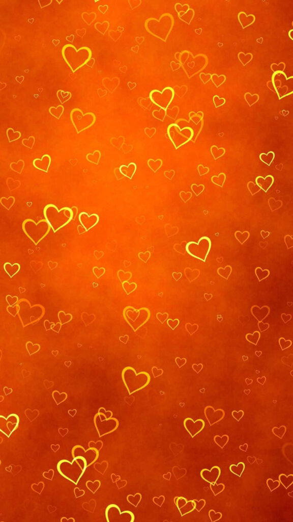 Vibrant Orange iPhone Wallpaper with Glowing Neon Heart Patterns