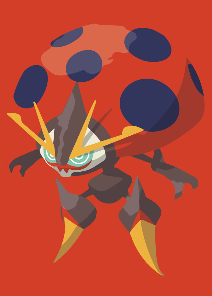 Vibrant Orbeetle Pokémon Wallpaper with Bold Red Background