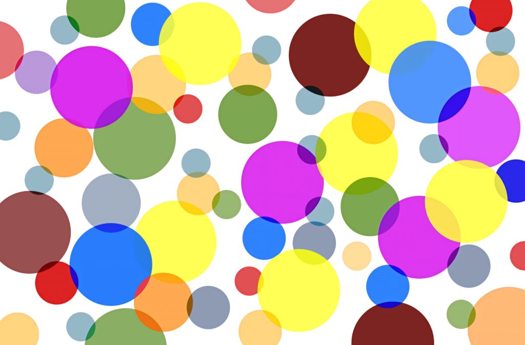 Vibrant colorful overlapping transparent balls wallpaper with dynamic abstract layers on white background