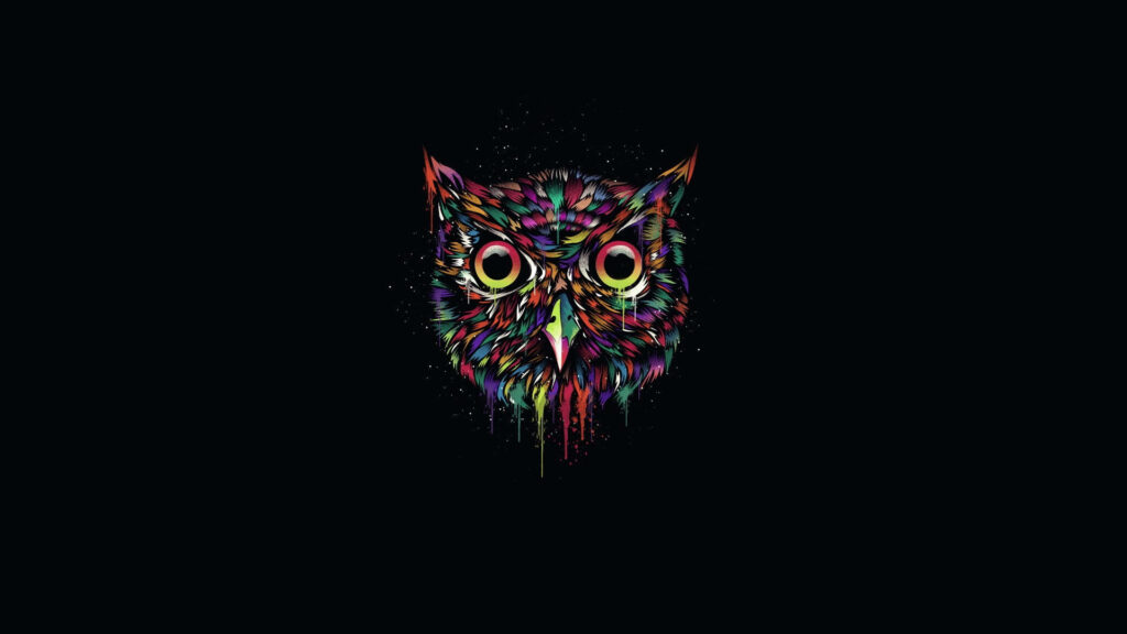 Vibrant Owl Wallpaper: Colorful Patterns on Dark Background