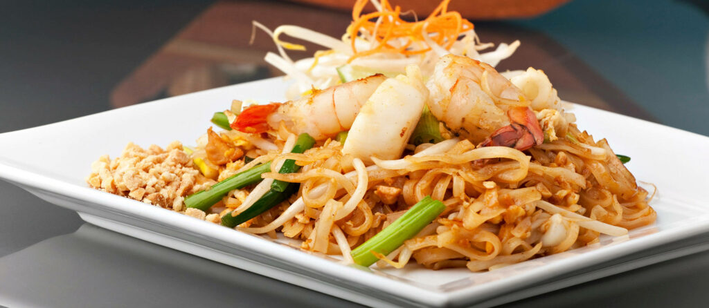 Colorful Pad Thai Wallpaper: Noodles, Shrimp & Fresh Ingredients