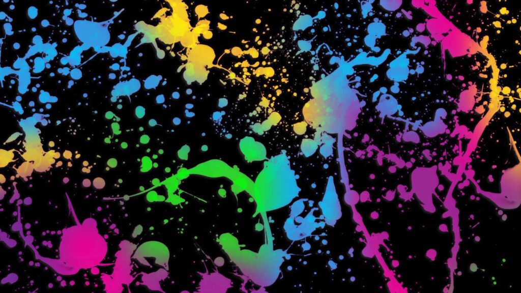 Colorful Paint Splashes on Black Background - Vibrant Wallpaper Design