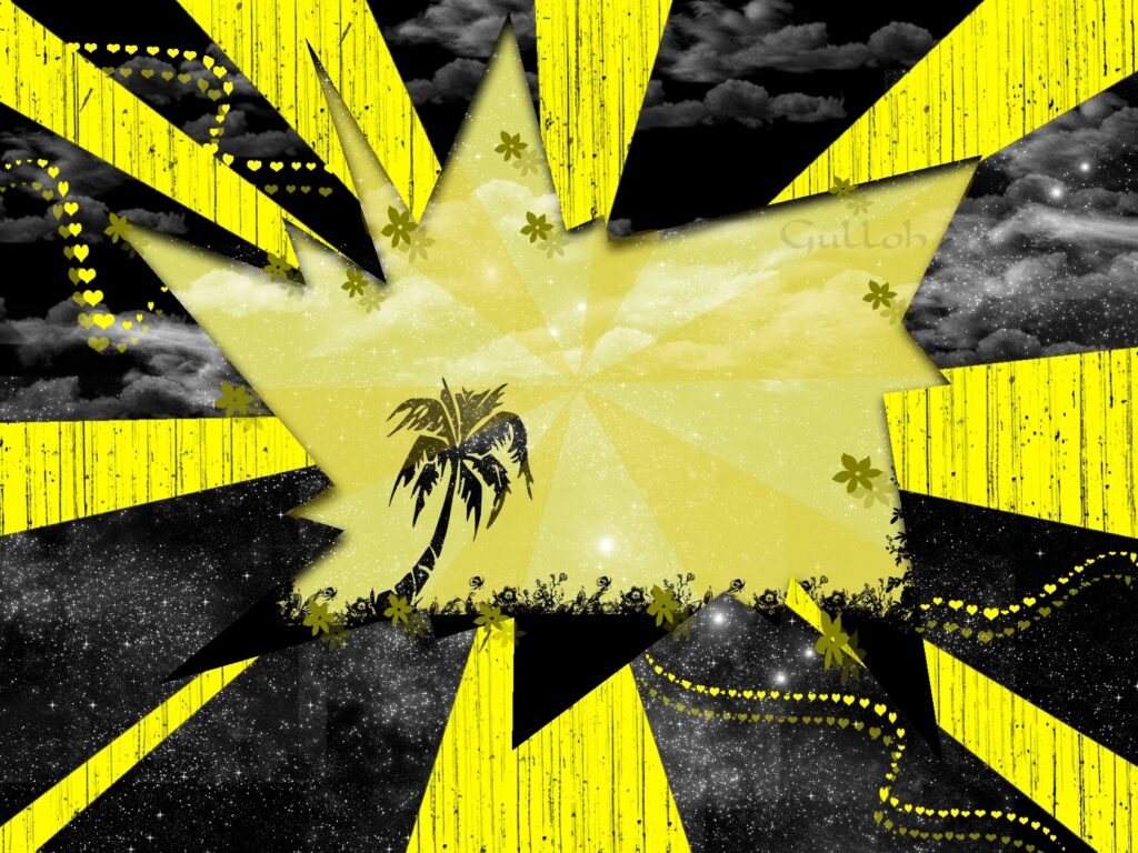 Vibrant Palm Tree Wallpaper: Cosmic Yellow & Black Background Art
