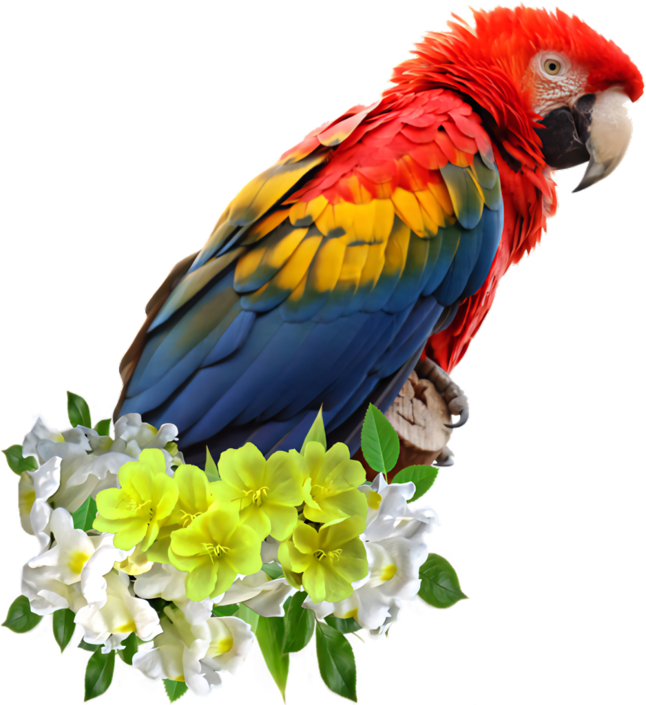 Vibrant Parrot Amid Bright Yellow Flowers: A Colorful Scene Wallpaper