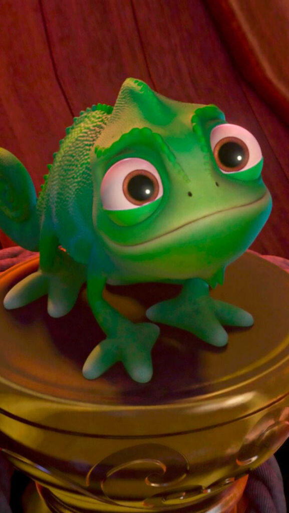Pascal the Chameleon Wallpaper: Adorable Disney Scene on Gold