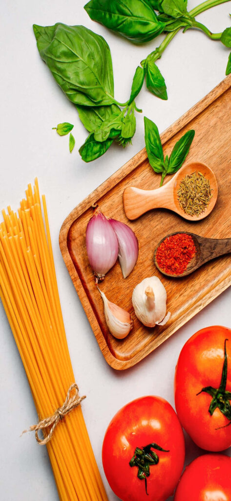 Vibrant Pasta Wallpaper: Fresh Ingredients & Aromatic Spices