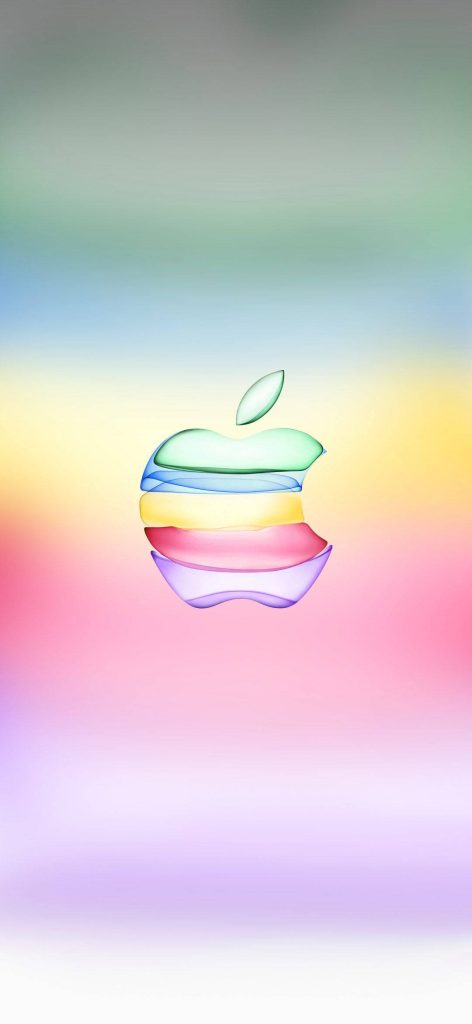 Vibrant Apple logo wallpaper with translucent layers on pastel gradient for iPhone Pro Max