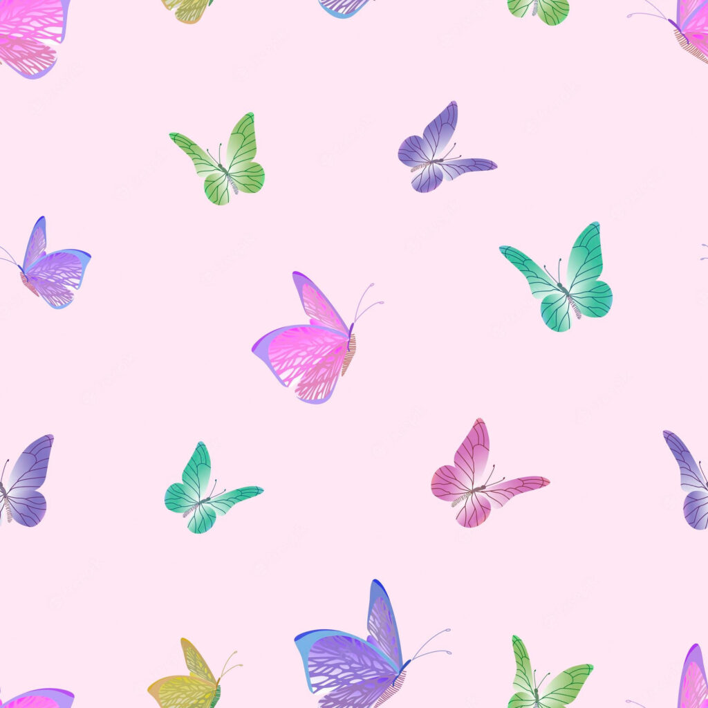Vibrant Pastel Butterflies on Soft Pink Wallpaper Background
