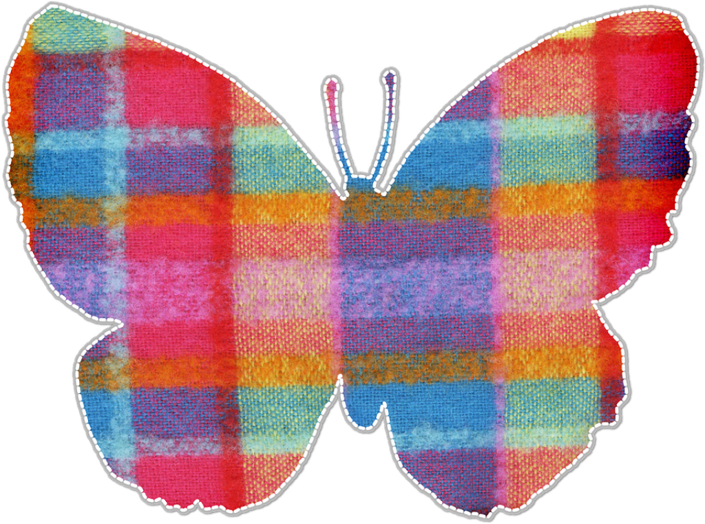 Vibrant Patchwork Butterfly Wallpaper: Colorful Plaid Background Art