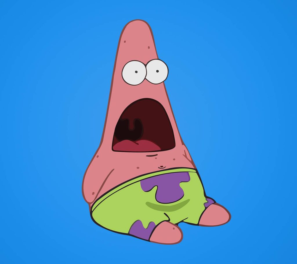 Vibrant digital illustration of Patrick Star from SpongeBob with playful wide-eyed expression wallpaper