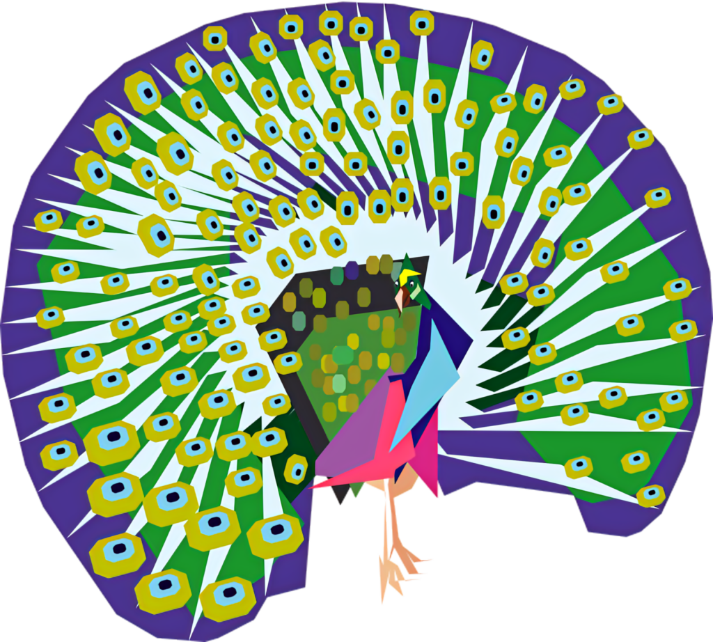 Colorful Peacock Illustration: Vibrant Geometric Design & Patterns Wallpaper