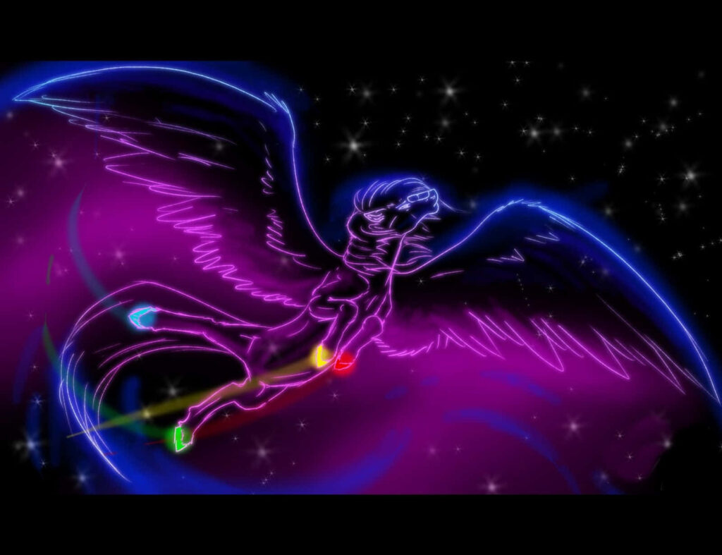 Neon Pegasus Wallpaper: Mythical Creature Soaring in Starry Night