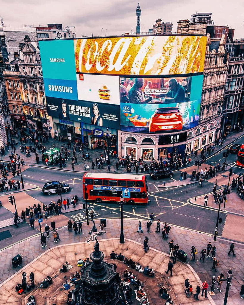 Vibrant Piccadilly Circus Wallpaper: Colorful Aerial Cityscape