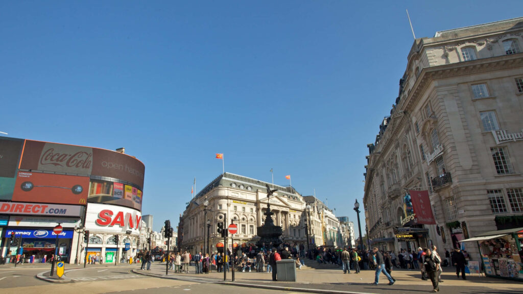 Stunning Piccadilly Circus Wallpaper: Crowds, Billboards & Blue Sky