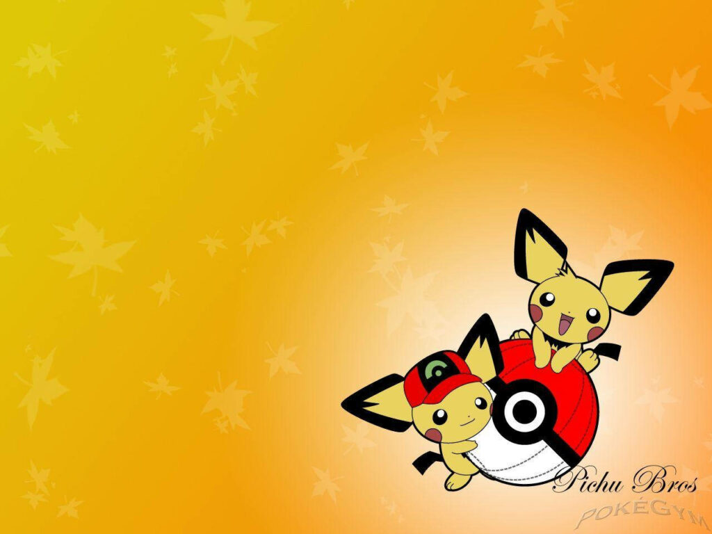 Cheerful Pichu Brothers Wallpaper with Poké Ball – Pokémon Fans Delight!