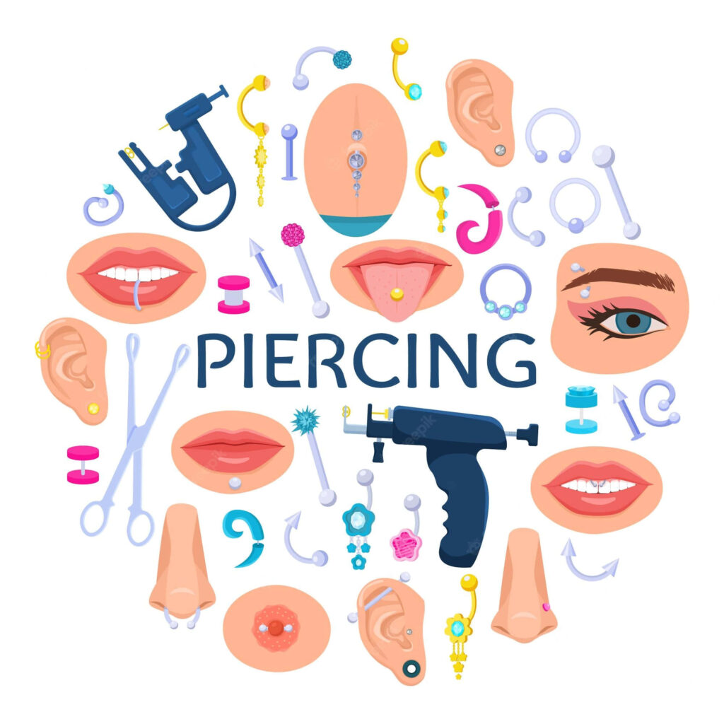 Vibrant Piercing-Themed Wallpaper: Tools, Jewelry & Faces Design