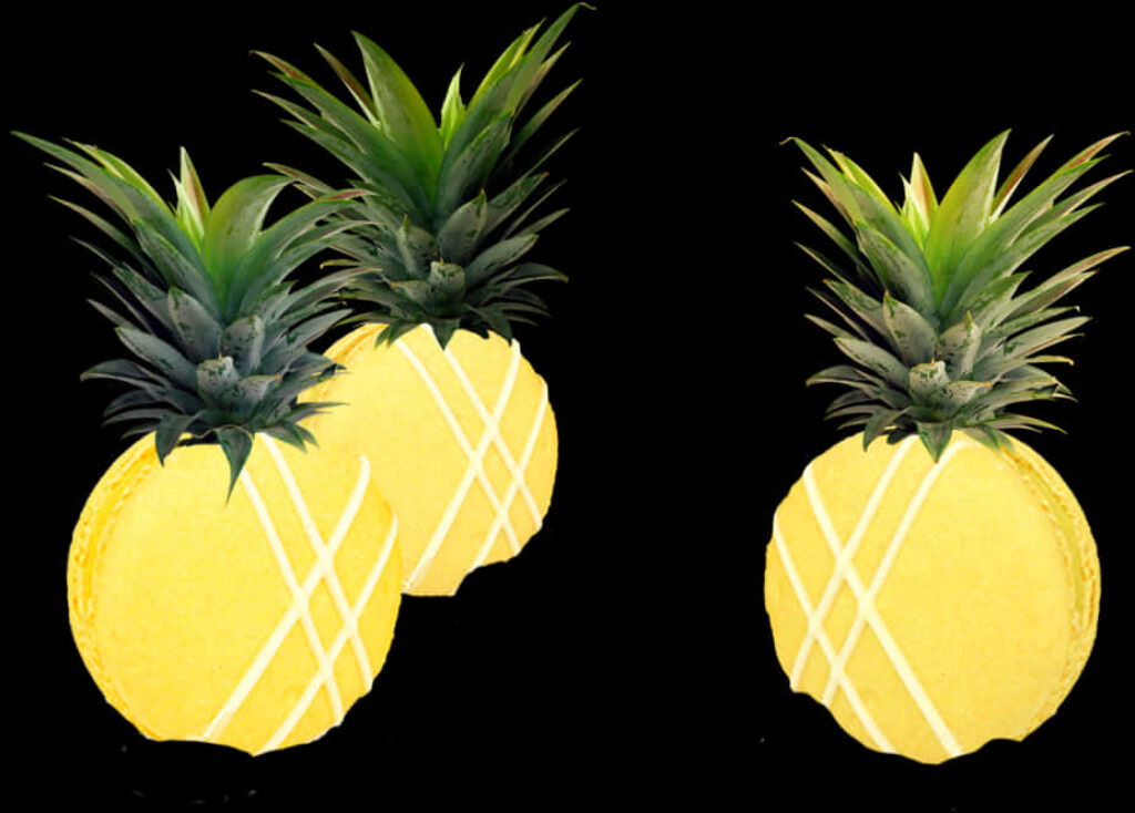 Artistic Twin Pineapples Wallpaper: Bright Yellow & Green on Black