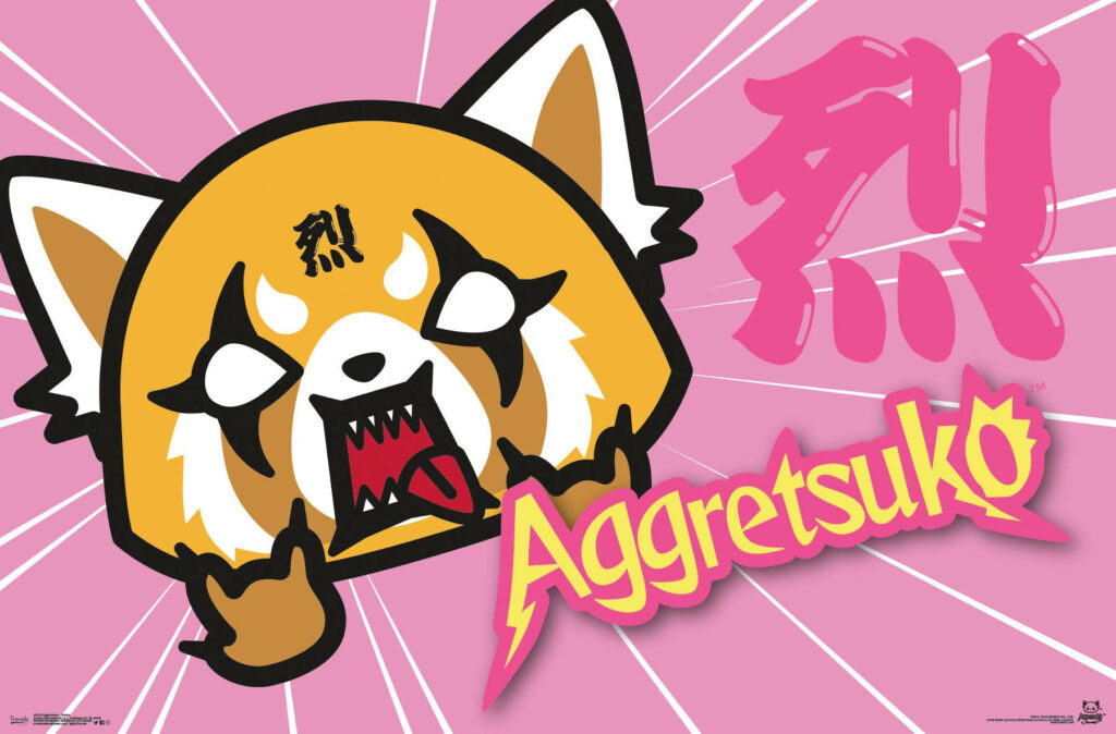 Vibrant Pink Aggretsuko Wallpaper: Bold Red Panda Death Metal Theme