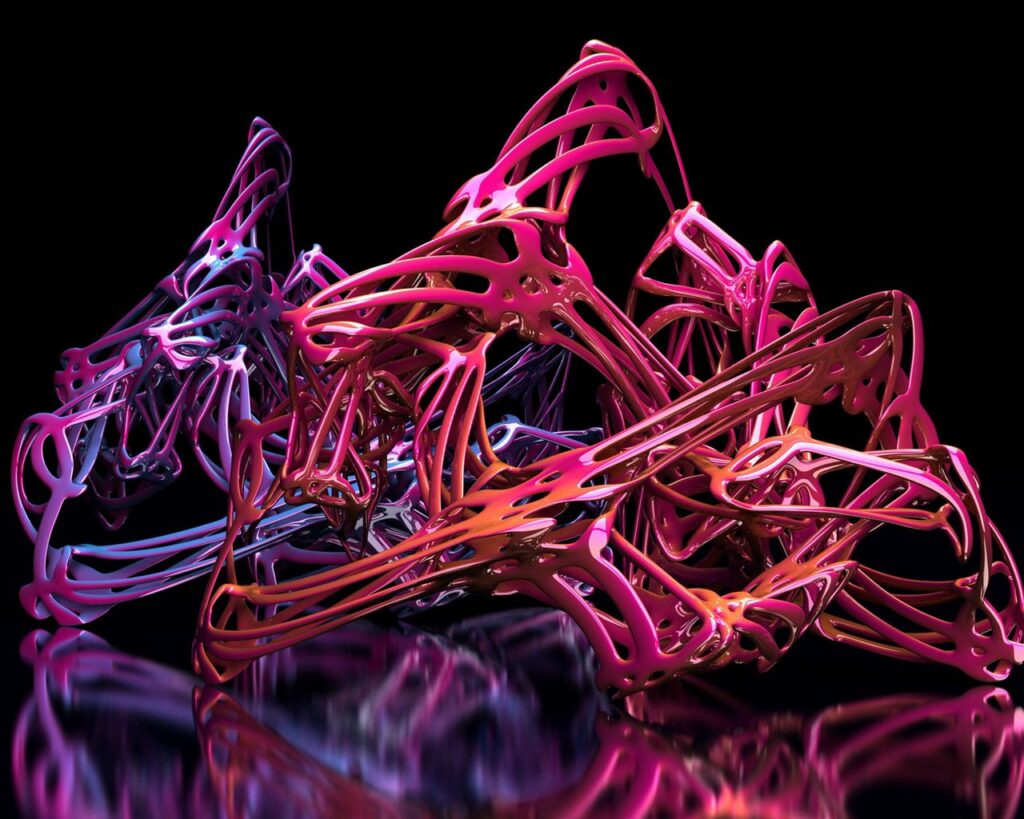 Vibrant 3D Abstract Shapes Wallpaper - Pink & Burgundy on Black