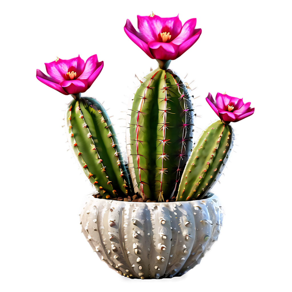 Vibrant Pink Blooming Cactus in Textured Pot – Transparent Wallpaper