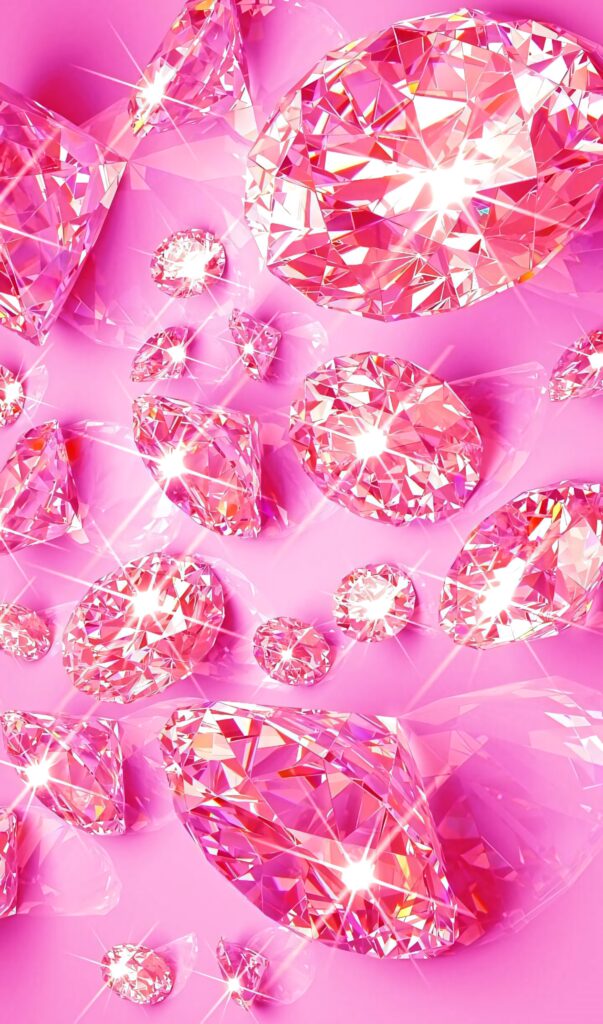 Glowing pink diamond wallpaper with sparkling gemstones and glossy high-resolution details