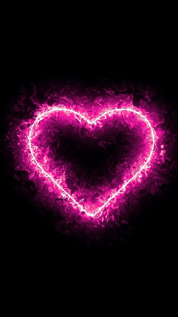 Vibrant Pink Electric Heart Wallpaper: Luminous Dark Background