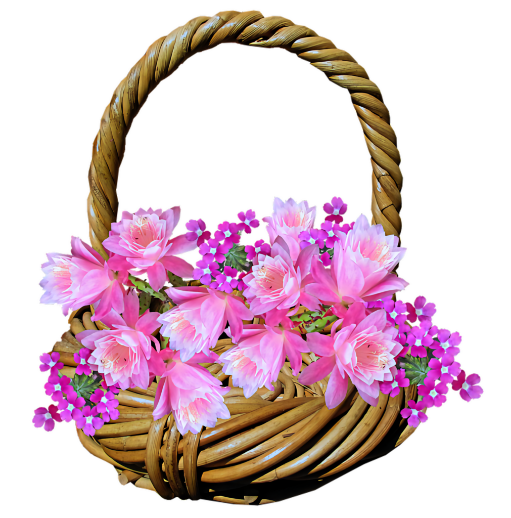 Vibrant Pink Floral Wallpaper with Wicker Basket Background