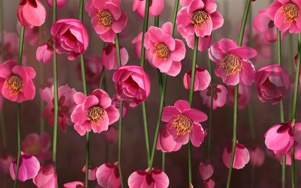 Vibrant Pink Flower Vines Wallpaper - Elegant Floral Background Design