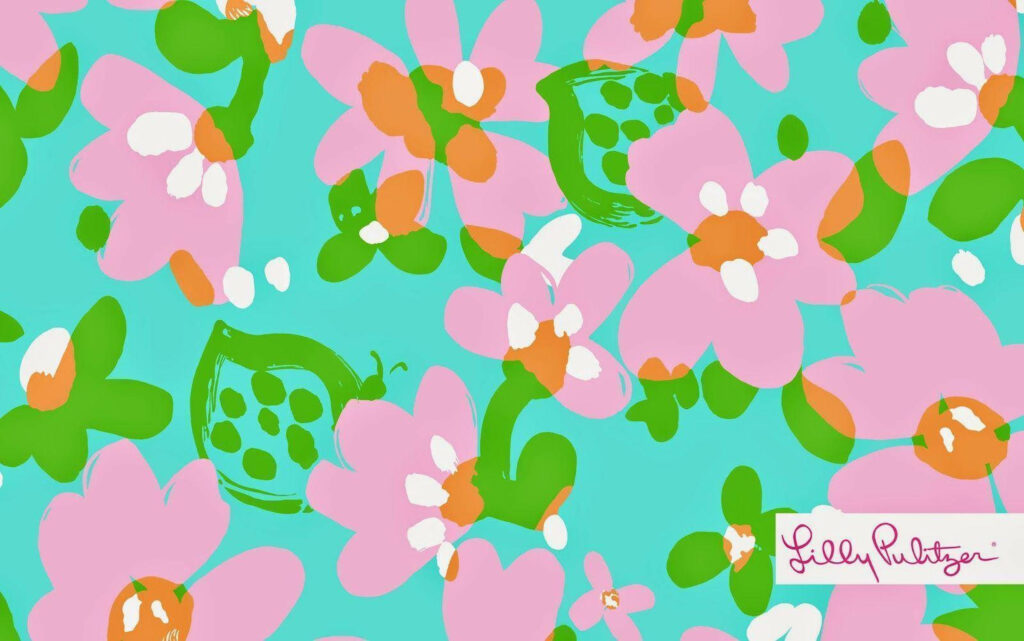 Vibrant Pink Floral Desktop Wallpaper on Turquoise Background