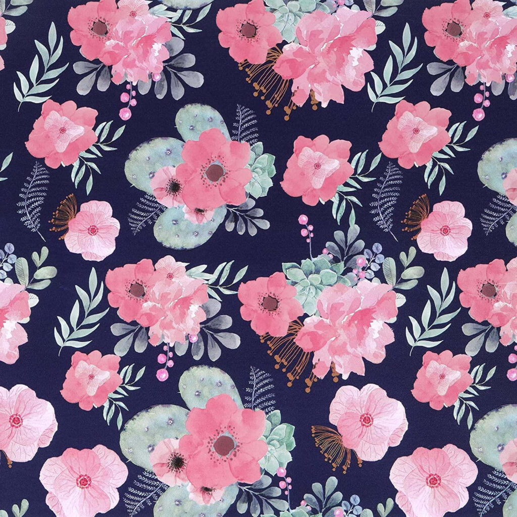 Vibrant Pink Flower Wallpaper with Cacti on Dark Background