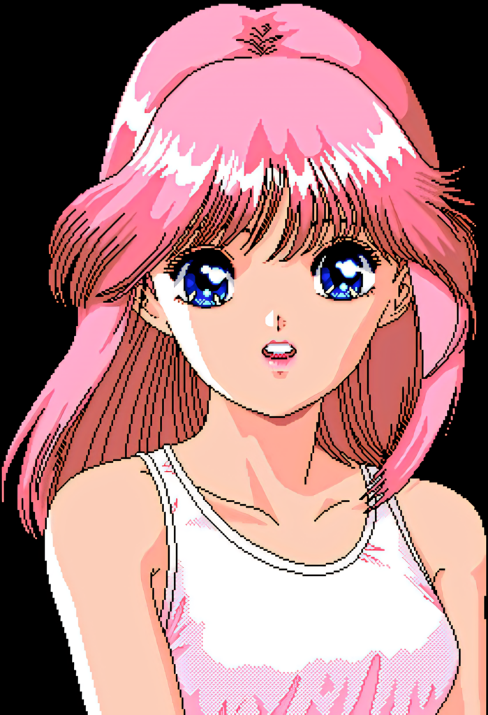 Vibrant Pink-Haired Anime Girl PNG Wallpaper - Retro Style Art