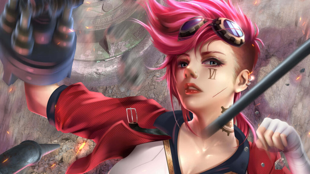 Vibrant Pink-Haired Character Fan Art Wallpaper - Dynamic Action!